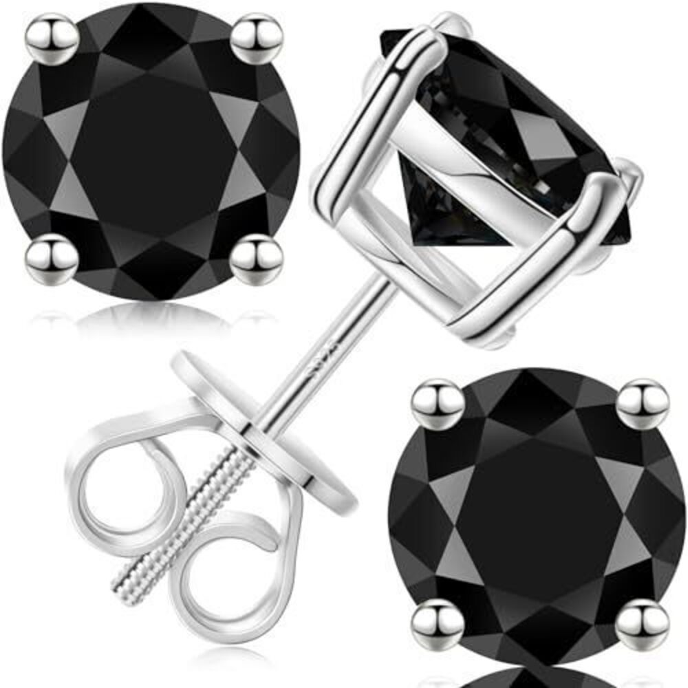 4514 Black Moissanite Earrings Screw Back 8.0CT 10MM*2 18K White Gold